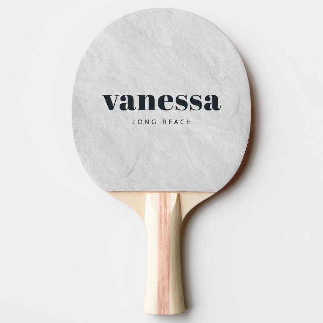 Raquette De Ping Pong Marbre Blanc Pierre Minimal Moderne Classique Nom (Dos)