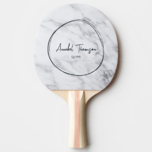 Raquette De Ping Pong Marbre Blanc Propre Moderne Nom dans un Cercle Des