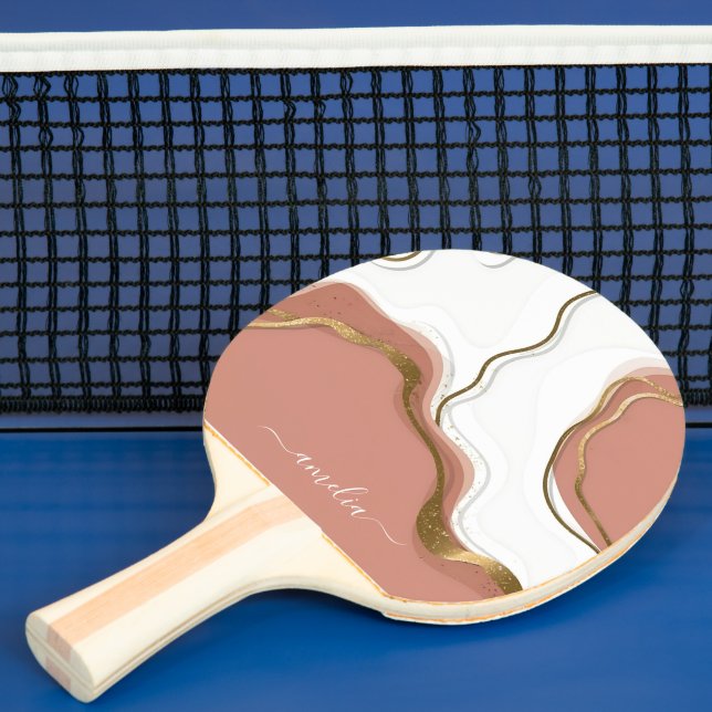 Raquette De Ping Pong Marbre Blush Pink Chic Script Girl Monogramme Nom (Insitu)