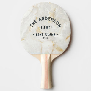 Raquette De Ping Pong Marbre Calacatta Gold Nom de Famille Vintage Bord 