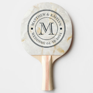 Raquette De Ping Pong Marbre Calacatta Gold Pierre de Mariage Monogramme