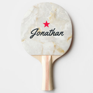 Raquette De Ping Pong Marbre Calacatta Gold Pierre Étoile Vintage Signat
