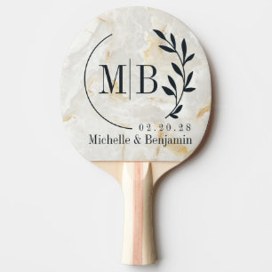 Raquette De Ping Pong Marbre Calacatta Gold Pierre Feuille Mariage Monog