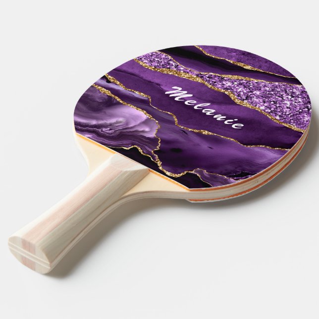 Raquette De Ping Pong Marbre d'or violet Nom personnalisé Ping Pong Padd (Devant Angle)