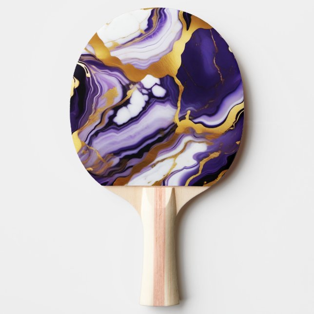 Raquette De Ping Pong Marbre faux violet jaune or tendance gras (Devant)
