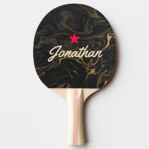 Raquette De Ping Pong Marbre Tourbillonnant Noir Or Signature Étoile Vin