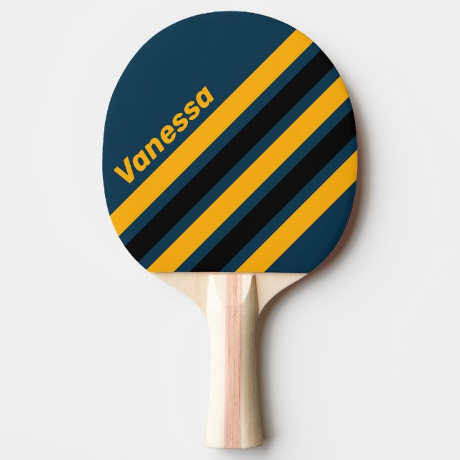 Raquette De Ping Pong Marée rétro éclairée par la lune avec rayures angu (Devant)