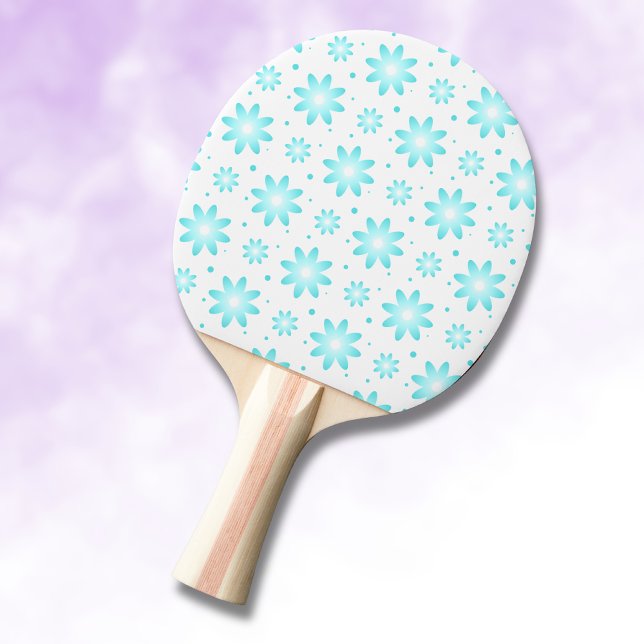 Raquette De Ping Pong Marguerite délicate blanche et turquoise, point mo (Créateur téléchargé)