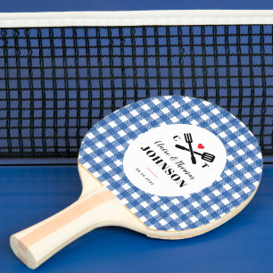 Raquette De Ping Pong Mariage de Monogramme de grill bleu