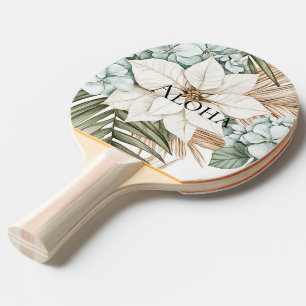 Raquette De Ping Pong Mariage Fleurs Blanches Bleues Tropicales