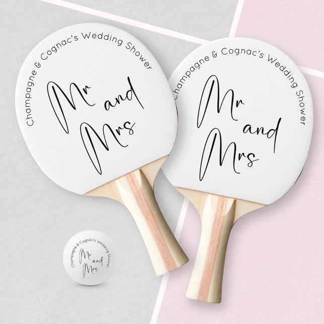 Raquette De Ping Pong Mariage Moderne Script Mr et Mme (Créateur téléchargé)