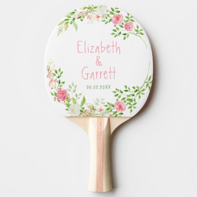 Raquette De Ping Pong Mariage rose blanc de fleurs d'été (Devant)