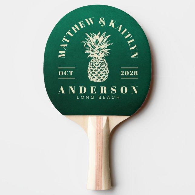 Raquette De Ping Pong Mariage Tropical Pineapple Vert Émeraude (Dos)
