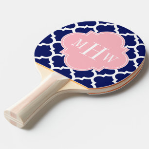 Raquette De Ping Pong Marine Bleu Marocain #5 Rose 3 Monogramme initial