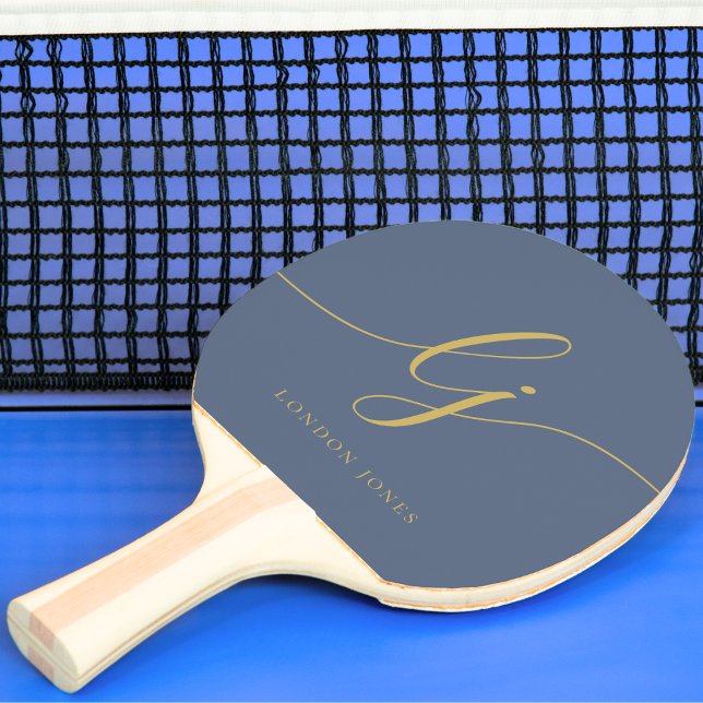 Raquette De Ping Pong Marine Gold Monogramme Nom du script Modern Monogr (Créateur téléchargé)