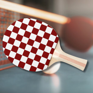 Raquette De Ping Pong Maroon et blanc À damiers Vintage