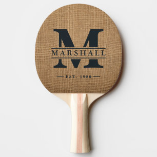 Raquette De Ping Pong Marron Burlap Monogramme & Superposition de nom