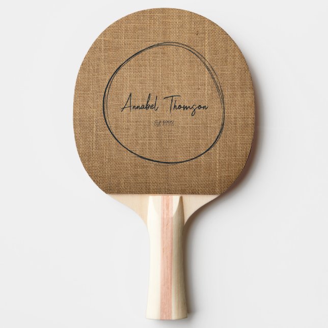 Raquette De Ping Pong Marron Burlap Nom dans le Cercle Dessiné (Devant)