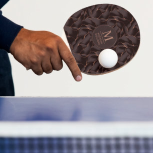 Raquette De Ping Pong Marron Chocolat & Or Rose Motif Vague Abstrait