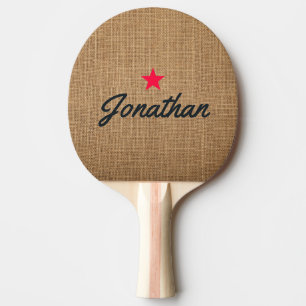 Raquette De Ping Pong Marron Toile de Jute Étoile Vintage Signature