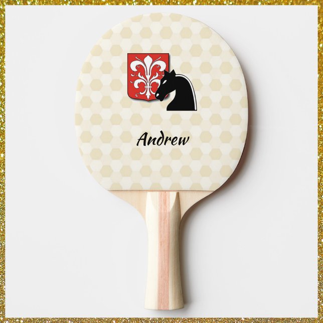 Raquette De Ping Pong Masculine Bouclier et cheval de Chevalier rouge et (Créateur téléchargé)