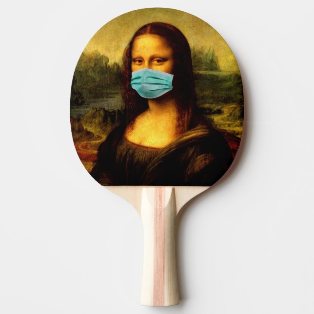 Raquette De Ping Pong  Masque pour le visage. Mona Lisa en quarantaine.  (Devant)