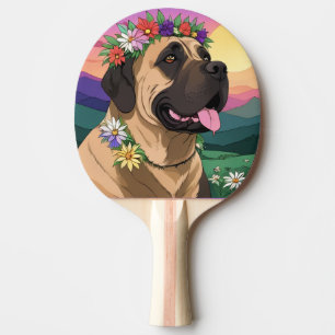 Raquette De Ping Pong Mastiff dogue anglais avec couronne de fleurs fête
