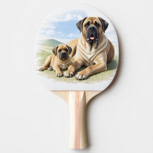 Raquette De Ping Pong Mastiff Dogue anglaise avec enfant en vacances