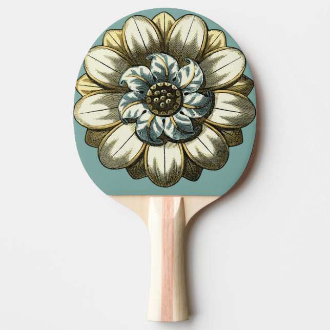 Raquette De Ping Pong Médaillon floral orné sur Arrière - plan bleu clai (Devant)