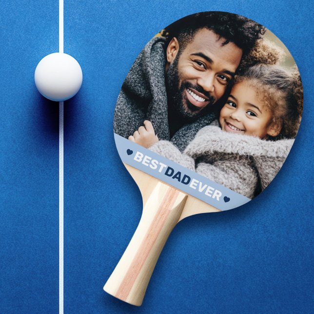 Raquette De Ping Pong Meilleur papa jamais coeur photo bleu fête des pèr (Best dad ever photo hearts blue fathers day ping pong paddle)