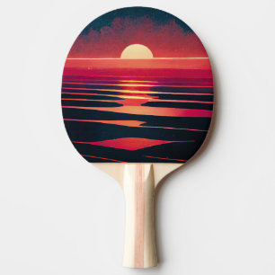 Raquette De Ping Pong Mer Rouge et coucher de soleil vintage Synthwave d