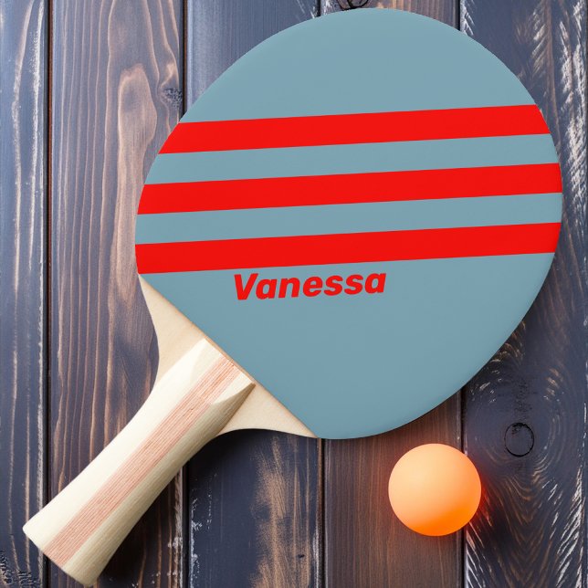 Raquette De Ping Pong Mer Rouge rétro Trois bandes avec nom (Créateur téléchargé)