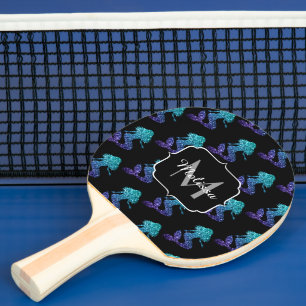 Raquette De Ping Pong Mermaid aqua bleu ombre motif Monogramme