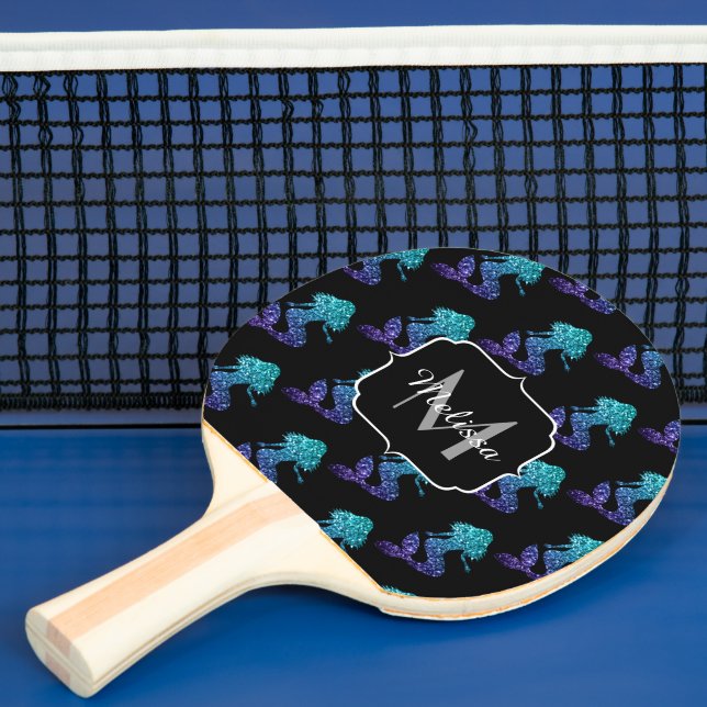 Raquette De Ping Pong Mermaid aqua bleu ombre motif Monogramme (Insitu)