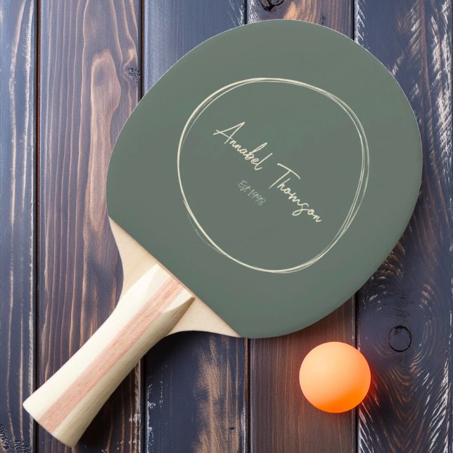 Raquette De Ping Pong Mi-siècle moderne gris chaud avec nom (Créateur téléchargé)