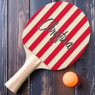 Raquette De Ping Pong Mi-Siècle Polo Stripe Cherry Picking Pink Peint ro