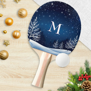 Raquette De Ping Pong Midnight Blue Sky Stars Monogramme hiver