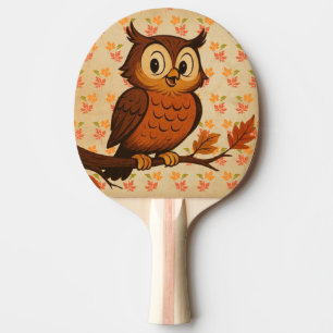 Raquette De Ping Pong Mignon, chouette fantaisiste vintage d'automne