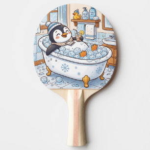 Raquette De Ping Pong Mignon dessin animé pingouin heureux prenant un ba