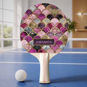 Raquette De Ping Pong Mignon écailles de sirène rose chaud doré féminin
