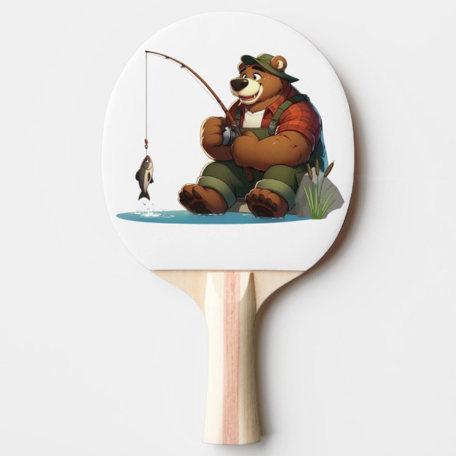 Raquette De Ping Pong Mignon ours d’extérieur pêchant (Devant)
