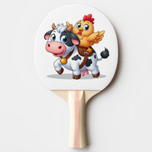 Raquette De Ping Pong mignon vache/poulet caricature