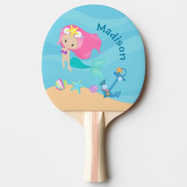 Raquette De Ping Pong Mignonne Mermaid Girl Plage Personnalisée Enfants  (Devant)