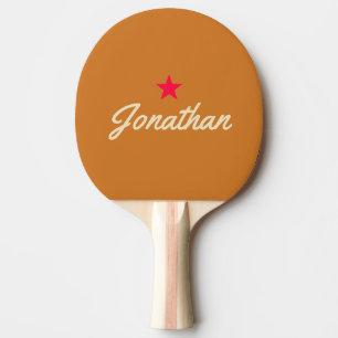 Raquette De Ping Pong Milieu de Siècle Miel Brûlé Vintage Étoile Signatu