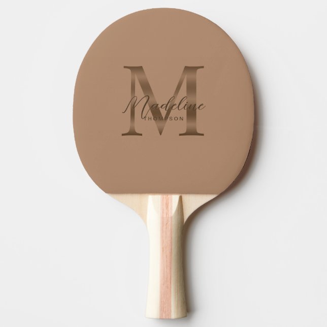 Raquette De Ping Pong Minimalist Script Metallic Taupe Gold Monogram (Devant)