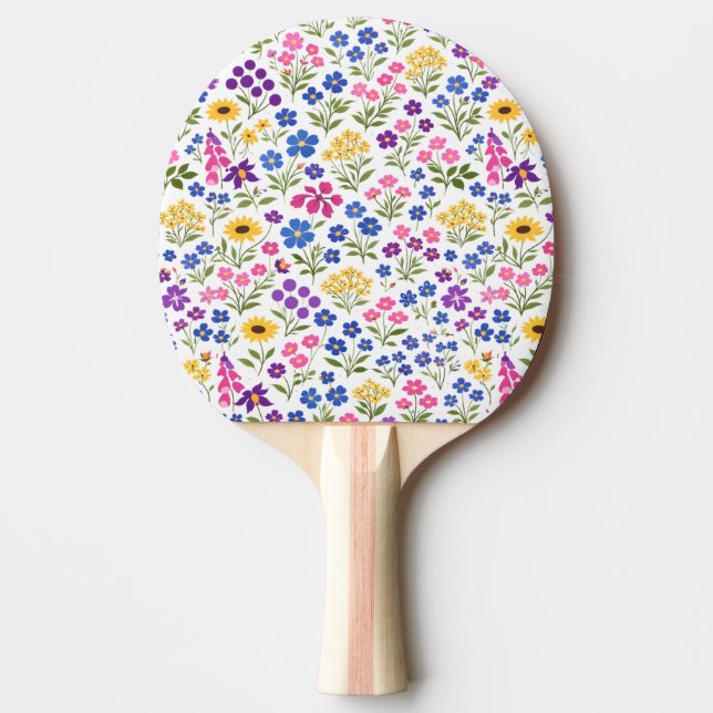 Raquette De Ping Pong Minimalist Wildflower Seamless Pattern on White  (Devant)