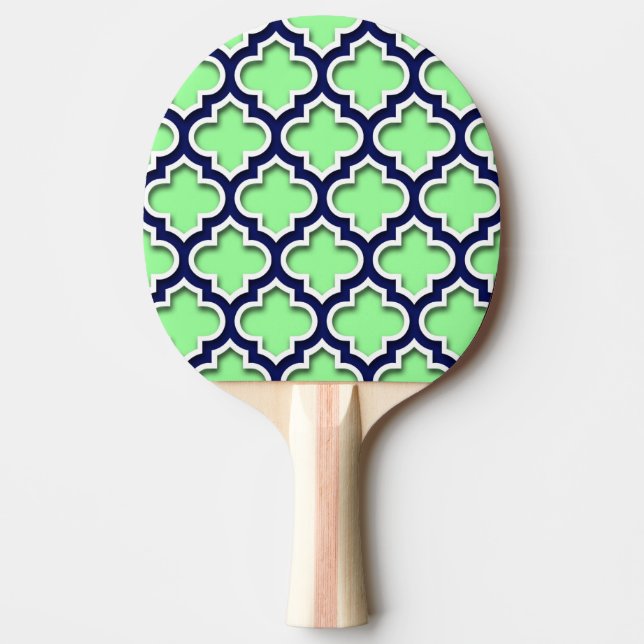 Raquette De Ping Pong Mint Green Navy White Quatrefoil Marocain #5DS (Devant)
