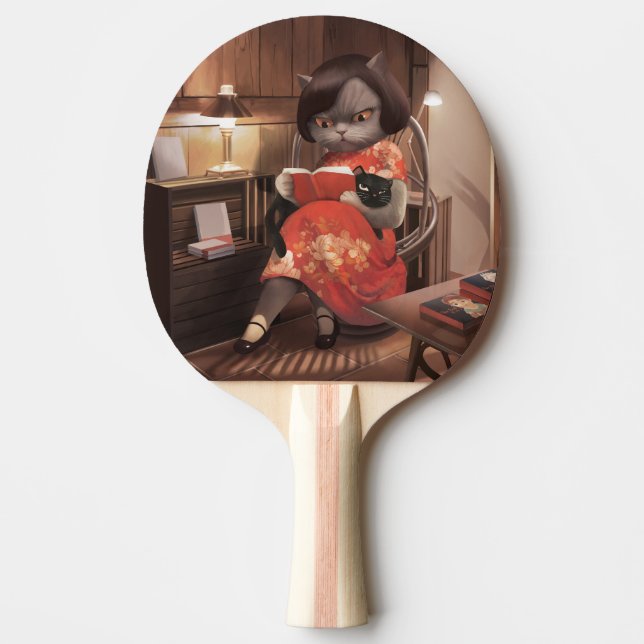 Raquette De Ping Pong Miss Meow - Heure Vintage de lecture de chats (Devant)