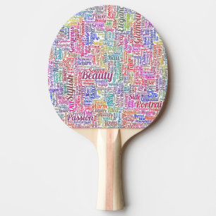 Raquette De Ping Pong Mode Cheveux Motif Texte Nuage de Mots