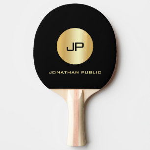 Raquette De Ping Pong Modèle Élégant De Monogramme D'Or Et De Noir Perso